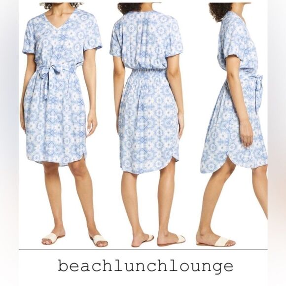 Beachlunchlounge Mayle Print Belted Midi Shift Dress with Waist Tie - Picture 1 of 5